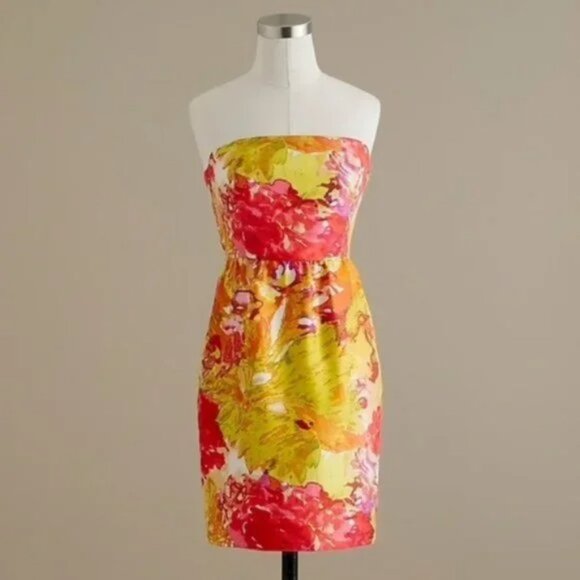 J. Crew Strapless Silk Floral mini dress size 2 (No Belt) (I2) - Picture 3 of 5